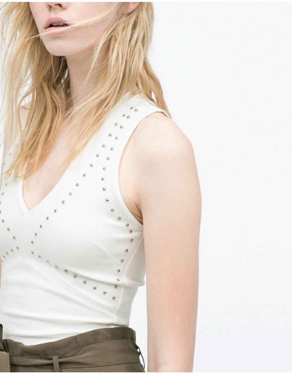 Women's Zara Ivory Studded V-Neck Tank Top